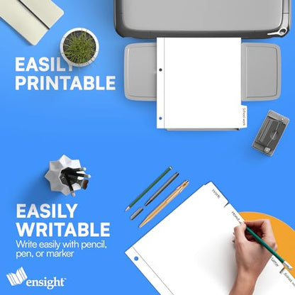 Ensight 3 Ring Page Dividers Bulk, 1/5 Cut Tab Dividers, 100 Per Box - Divider Pages with Tabs, Decorative Printable Rewritable Divider Tabs, Exhibit Tab Dividers for 3 Ring Binders Bulk - size: 5 Tabs With 20 Sets