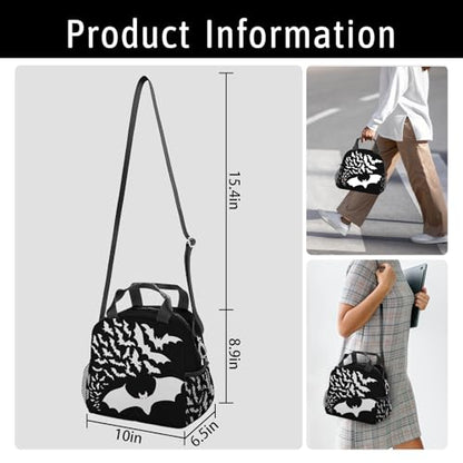 Bats Halloween Lunch Bag Insulated Lunch Box Large Capacity Meal Tote for Kids Women Men Cooler Bag Waterproof Adjustable Shoulder Strap Bat Lunch Tote for Work School Picnic Travel Office Hiking - color: Bat01