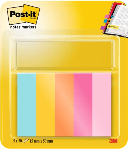Post-it Brand Post-it Notes Markers, Beachside Colour Collection, 15 mm x 50 mm, 50 Sheets/Pad, 5 Pads/Pack, Multicolor