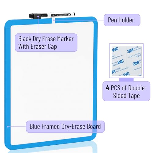 Mr. Pen- Dry Erase Board, 14” x 11” with a Black Dry Erase Marker | Blue Frame, Small Mini White Board for Students, Fridge, Wall, Locker, Includes Double Sided Tapes - color: Blue 2
