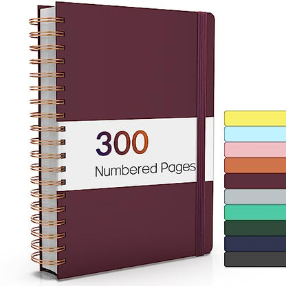 Forvencer Lined Spiral Journal Notebook with 300 Numbered Pages, B5 College Ruled Thick Journals for Writing with 100GSM Paper, Hardcover Notebooks with Contents for Work, School, Women, Men, Burgundy | College Ruled Thick Journals for Writing with 100GSM