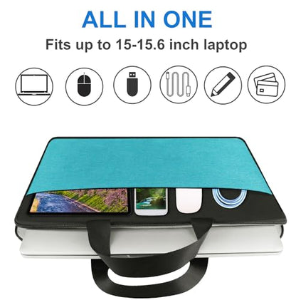 Laptop Sleeve Bag 15.6 inch, Travel Laptop Case Handbag Shockproof Protective Computer Cover Carrying Bag Briefcase for 15" 15.6" HP Asus Acer Dell Lenovo Laptop Notebook Ultrabook, (Black/Sky blue) - color: Black/Sky Blue, size: 15.6 inch