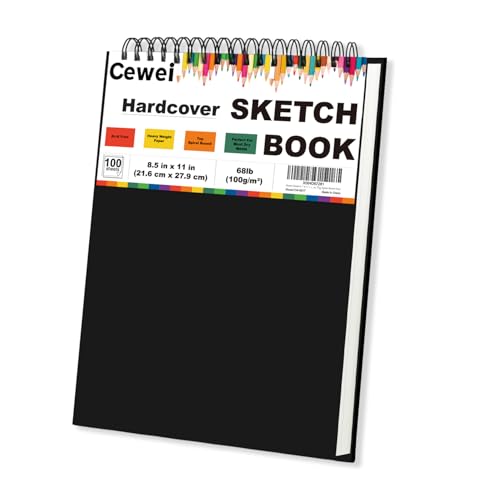 Sketch Book 8.5" x 11", 100 Sheets Hardcover Sketchbook, 68 lb /100 GSM Drawing Paper for Kids, Top Spiral Sketch Pad for Kids, Classroom Must Haves, Art Supplies for Adults. - color: Black, size: 8.5" x 11" (Pack of 1)