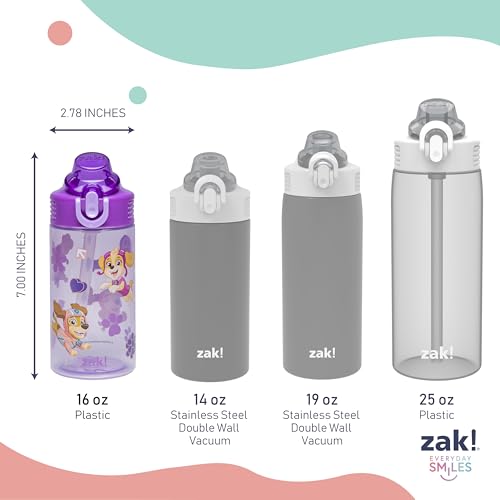 Zak Designs PAW Patrol Sage Kids Water Bottle For School or Travel, 16oz Durable Plastic Water Bottle With Straw, Handle, and Leak-Proof, Pop-Up Spout Cover, 2-Pack Set (Skye & Friends) - color: PAW Patrol (Skye & Friends)