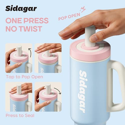 36oz Insulated Tumbler with Handle, Stainless Steel Water Bottle, Leak-Resistant Travel Coffee Mug with Push Button Lid, Cup Holder Friendly for Tea & Daily Use, Blue - color: Sea Salt Breeze