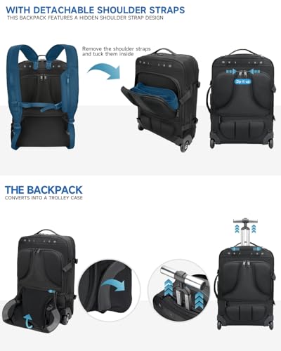 Travel Rolling Backpack Carry-On Set with 2 Storage Bags, 50L Wheeled Laptop Backpack with Wheels, Water-Resistant Luggage for Commute, Work, Travel, Camping & Fitness - color: Black-517