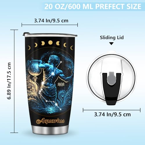 Horoscope Aquarius 20oz Insulated Tumblers Travel Mug Cup Gifts for Birthday Boys Girls Men Women Son Daughter Travel Essentials Accessories Must Have Cold Iced - color: Aquarius