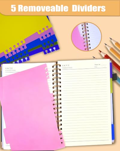 Hardcover Spiral Notebook Journal with Removable Dividers Tabs, 5 Subject Notebooks for Work School, 300 pages 8"x10" B5 leather Journal College Ruled, Cute Journal for women, Black - color: Black