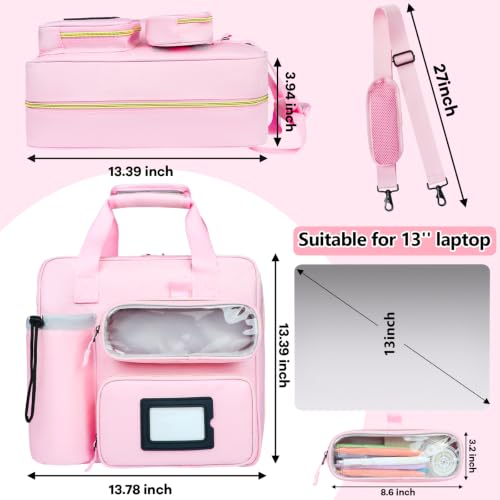 3 Inch D-Ring Zipper Binder Bag, 700 Sheet Capacity Multi-Pockets Organizer, 13 Inch Laptop Carrying Case with Bottle Holder& Shoulder Strap for School Office (Pink) - color: Vibrant Pink