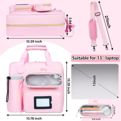 3 Inch D-Ring Zipper Binder Bag, 700 Sheet Capacity Multi-Pockets Organizer, 13 Inch Laptop Carrying Case with Bottle Holder& Shoulder Strap for School Office (Pink) - color: Vibrant Pink