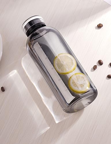 NiHome Glass Water Bottle 25oz/750ml with Two Caps, Stainless-Steel Straw, Brush and Silicone Cover, High Borosilicate Glass for Hot & Cold Beverages, Leak-Proof for Travel, Gym, Office (Smoky Gray) - color: Smoky Gray