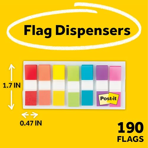 Post-it 683-7CF24PK1/2 Wide Flags in On-The-Go Dispenser for Page Marking and Highlighting Portable and Easy to Use (11.9 mm x 43.2 mm, Pack of 24, Assorted) | On-The-Go Dispenser, Page Marking and Highlighting, Portable and Easy to Use - style: 24 Pack