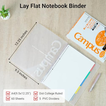 KOKUYO 5 Subject Spiral Notebook, Campus A4 Refillable Journal with 5 Tab Dividers, Up to 65 Sheet Capacity, 50 Sheets in 7mm Dotted Ruled Loose Leaf Paper, Clear - color: Clear