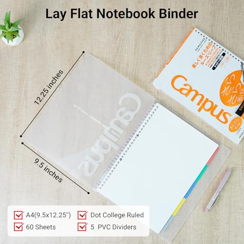 KOKUYO 5 Subject Spiral Notebook, Campus A4 Refillable Journal with 5 Tab Dividers, Up to 65 Sheet Capacity, 50 Sheets in 7mm Dotted Ruled Loose Leaf Paper, Pink - color: Pink
