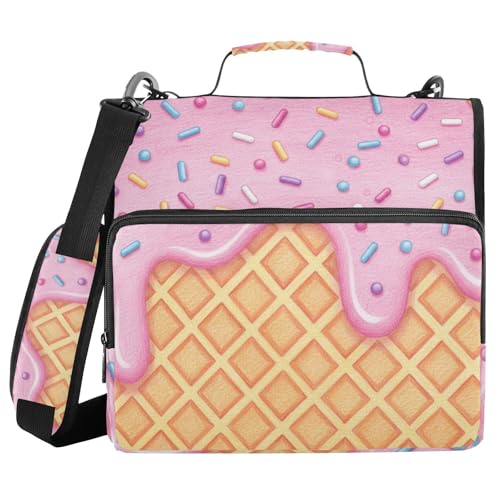 ALAZA Zipper Binder 3 Ring Pink Ice Cream of Waffles Binder Organizer with Zipper and Shoulder Strap Large Capacity Multi-Pocket Trapper Keeper File Folder for Office Supplies - color: Multicolored 125