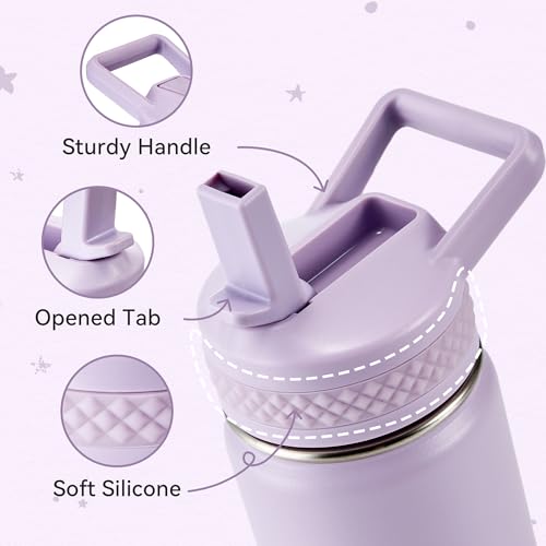 Fijinhom 12 oz Toddler Bottle, 2 Pack Kids Water Bottle for School Boys & Girls with Straws Lids, 304 Stainless Steel Vacuum Insulated Thermos, BPA-Free, Aurora + Gradient Purple - color: AA.Aurora & radient Purple