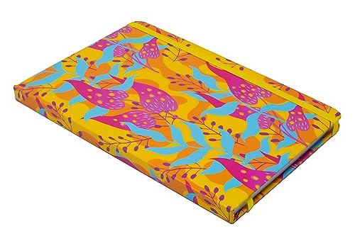 Beatrix & Luca College Ruled Notebook - A5 Journal – Lay Flat with Bookmark and Elastic Band - 160-Pages – 100 GSM Paper - Composition or Diary – Lined Pages - color: gold magenta blue flowers