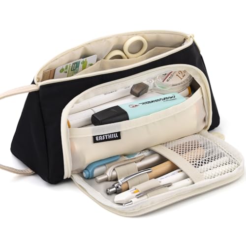 EASTHILL Big Capacity Pencil Case Pouch Pen Case Simple Stationery Bag School College Office Organizer for Teens Girls Adults Student - color: XWK Black