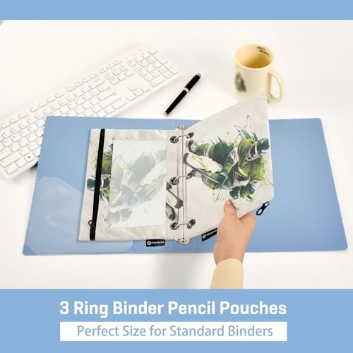 Pencil Pouch for 3 Ring Binder Green Sport Ice Hockey Player Binder Pencil Case with Clear Window Zipper Cosmetic Bags 2 Pack for School Office College Supplies - color: Ice Hockey Player
