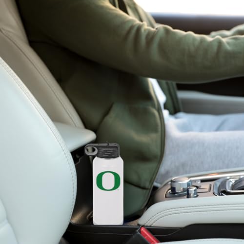University of Oregon 32oz Stainless Steel Double Walled White Beverage Bottle with Flip Straw Spout - College Gear for Playoff Season – For Office, Home or Auto – Show your Ducks Pride - style: Oregon / White