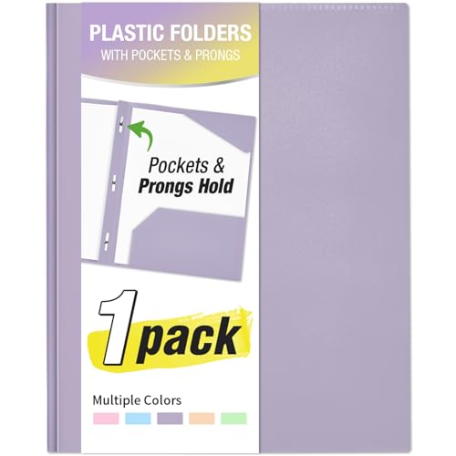 Sooez 2-Pocket Folder with Prongs, 1 Pack Heavy Duty 3 Prong File Folders for Documents, Colored Plastic Folder with Pockets Back to School Supplies for Kids