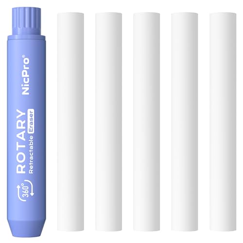 Nicpro 5+1 Pack Rotary Retractable Erasers, Soft TPE Rubber Twist Large Pencil Erasers with 5 Refills, Clean-Erasing Eraser for Kids & Students, School Office Supplies Stationary Set (Purple) - color: Purple