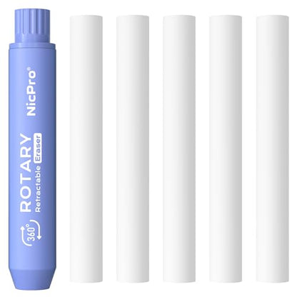 Nicpro 5+1 Pack Rotary Retractable Erasers, Soft TPE Rubber Twist - Purple | Large Cute Pencil Eraser with 5 Refills, Clean-Erasing Eraser for Kids & Students, School Office Supplies Stationary Set - color: Purple