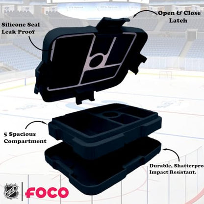 FOCO NHL Unisex-Adult Officially Licensed Team Color Stripe Primary Logo Hockey Leak Proof 5 Compartment Bento Lunch Box - Seattle Kraken - color: Seattle Kraken