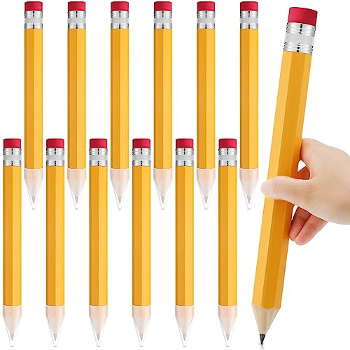 Leinuosen 12 Pcs Large Pencils Back to School Gifts Giant Big Jumbo Nolvety Funny Comically Wood Yellow Pencils with Eraser for Teachers Office Welcome Back to School Party Decorations Photo Props