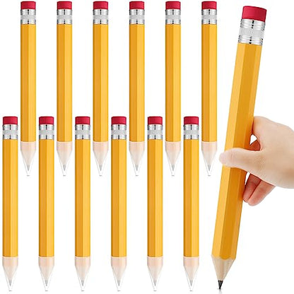 Leinuosen 12 Pcs Large Pencils Back to School Gifts Giant Big Jumbo Nolvety Funny Comically Wood Yellow Pencils with Eraser for Teachers Office Welcome Back to School Party Decorations Photo Props