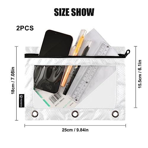 MCHIVER White Pencil Pouch for 3 Ring Binder Pencil Pouches with Zippers Clear Window Binder Pockets Pencil Bags for Office Daily Work 2 Packs - color: White