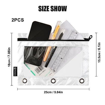 MCHIVER White Pencil Pouch for 3 Ring Binder Pencil Pouches with Zippers Clear Window Binder Pockets Pencil Bags for Office Daily Work 2 Packs - color: White