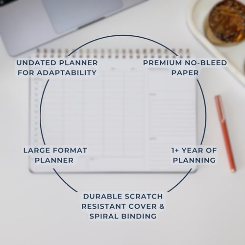 Undated Weekly Business Planner | 8.25” x 11.75” ADHD Organizer | Premium Multi-Layout Schedule | Navy | Landscape Layout - color: Navy, size: Weekly Schedule - Landscape