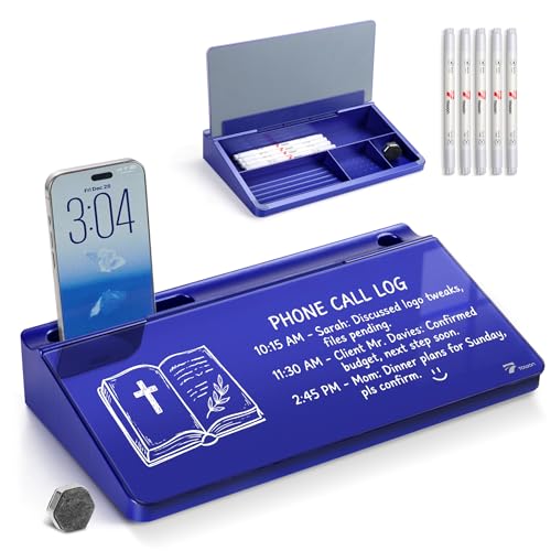 TOWON Compact Glass Desktop Whiteboard with Storage 12x7 in, Navy Blue | Glossy metallic mirror finish, 5 markers, eraser and holder included, dry erase surface for the office or home desk - color: Metallic Navy