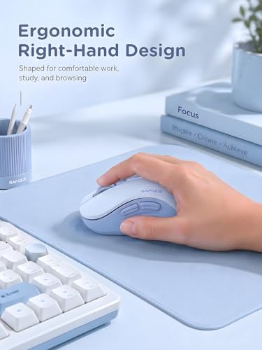 RAPIQUE Bluetooth Wireless Mouse, Dual Bluetooth & 2.4G USB Receiver, Quiet Clicks, Right-Hand Ergonomic 6 Button Mouse, Adjustable DPI, AA Battery, for Laptop, PC, Mac, Tablet - Light Blue - color: Light Blue
