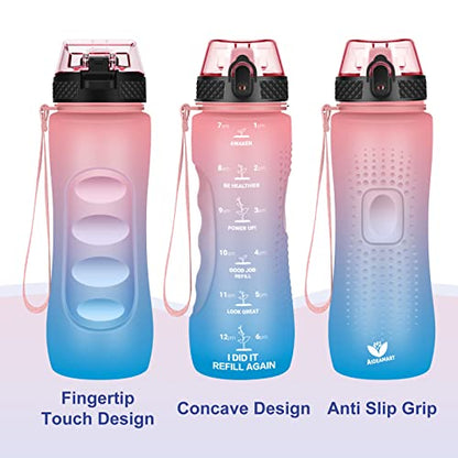24 OZ Motivational Kids Water Bottle With Time Marker,Straw Lid,Leak Proof, Tritan BPA Free Sports Water Bottle Pink-Blue(1 Lid) - color: Pink Blue