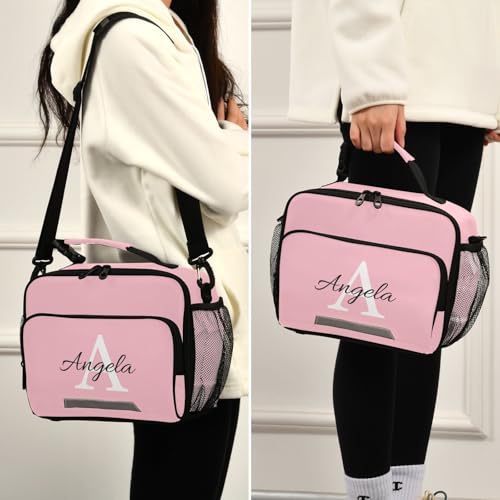 Custom Student Lunch Bag for Boys Girls Pink Solid Color Personalized Name Lunch Box Insulated Cooler Bag for School Picnic Office - color: Multi19