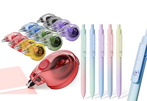 Four Candies Silent Correction Tape, White Correction Tape 12 Pack+ Gel Pens