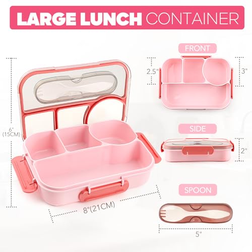 EASYFUN Bento Box Adult, Lunch Box, 4-Compartment Lunch Containers, Drop-Proof, Dishwasher Safe & Made with BPA-Free Materials (Pink) - color: Pink