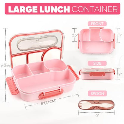 EASYFUN Bento Box Adult, Lunch Box, 4-Compartment Lunch Containers, Drop-Proof, Dishwasher Safe & Made with BPA-Free Materials (Pink) - color: Pink