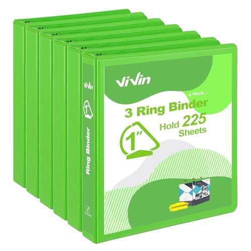 ViVin 튼튼한 2.5cm(1인치) D 링 바인더, 포켓 2개가 있는 링 바인더 3개, 사무실, 가정, 학교용 미국 레터 사이즈 용지 225장 보관, 6팩 (아이비 그린) - color: 아이비 그린., size: 1인치
