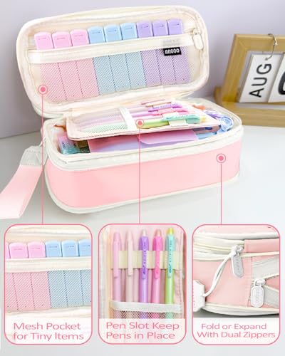 JIZHIYUAN Mechanical Pencil Set with Pink Pencil Case,12X Pastel Mechanical Pencil 0.5mm-2.0mm with 564X HB+36X Color Leads for Writing, Drafting, Drawing, Sketching Ideal College Study Essentials - color: Pink