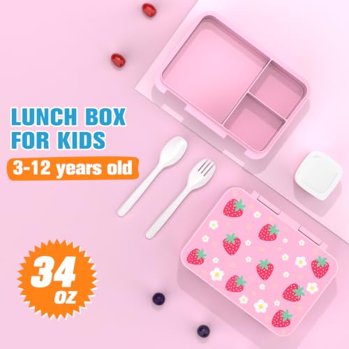 Kids Backpack for Girls 4-8, Cute 3D Plush Strawberry Toddler Backpack with 34oz Lunch Box, Insulated Bag, Pen Case & Utensils, School Bookbag for Preschool Kindergarten Elementary Student - color: Strawberry