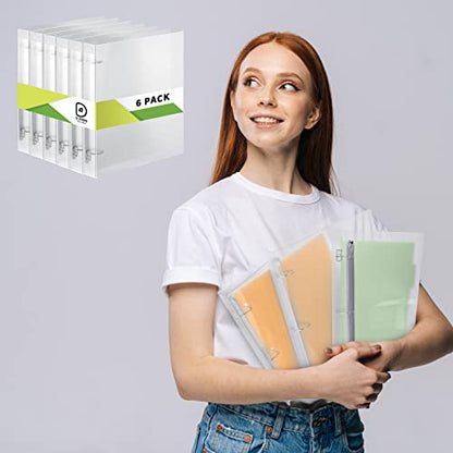 Crtiin 6 Pack 3 Ring Binder Clear Plastic 3 Holes Binder Notebook Covers, Snap Button Closure Refillable Notebook D/o Rings Binders Cover Protector for School Office Students Gifts(D Ring,1 Inch) - size: 1 Inch, style: D Ring