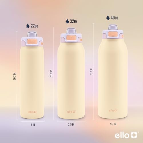 Ello Pop & Fill Insulated Stainless Steel Water Bottle with Quick Fill Lid, Leakproof Locking, Sip or Chug Spout, BPA-Free, Double Wall Vacuum Insulated for Sports, Travel & School- 22oz / 32oz / 40oz - color: Pastel Paradise, style: 32oz