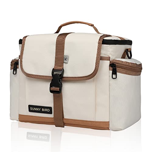 SUNNY BIRD Large Lunch Bag, Thermally Insulated Soft Cooler with Shoulder Strap for Women, Men (Classic Ivory) - color: Classic Ivory