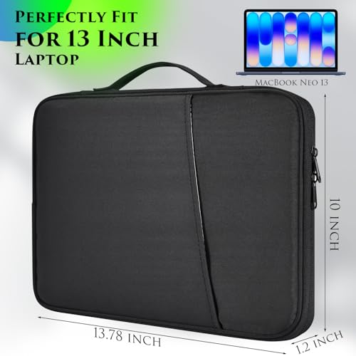 13 Inch Laptop Sleeve Compatible with 2026 Apple MacBook Neo 13 with A18 Pro Chip A3404, Mac Neo 13" Protective Water-Resistant Computer Carrying Bag Case with Handle - color: Black, size: 13 Inch