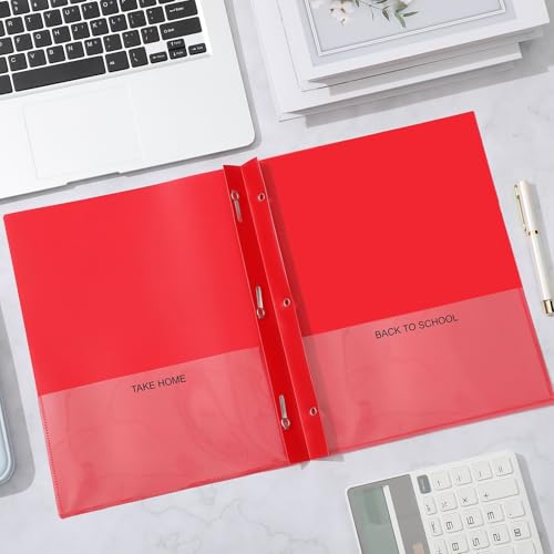 Henoyso 24 Pcs Plastic Folders with Clear Front Pocket and 3 Prong Take Home Plastic 2 Pocket Folder Back to School for Students Parent Teacher Communication for School Office (Red) - color: Red
