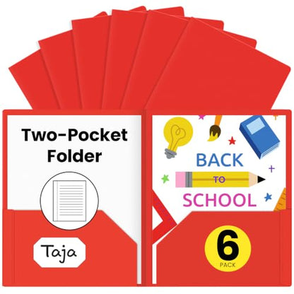 Taja Plastic Folders with Pockets (6 Pack, Red), 2-Pocket Folders with Business Card Slot, Heavy Duty, Fit Letter Size Documents, Perfect for School, Office & Business - color: E-red, size: 6 Pack