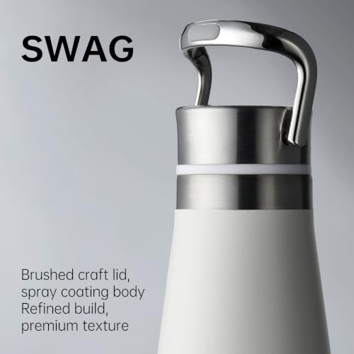 KKF Swag Insulated Water Bottle, Stainless Steel Water Bottle To go White | 16oz, leakproof, 24H cold retention, cup holder fit, non-slip grip & lightweight for camping travel daily use - color: Simple White